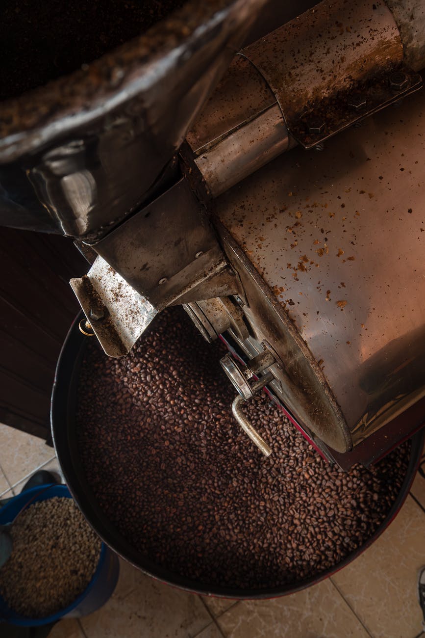 Coffee beans roasting in our 5kg Probat drum roaster.